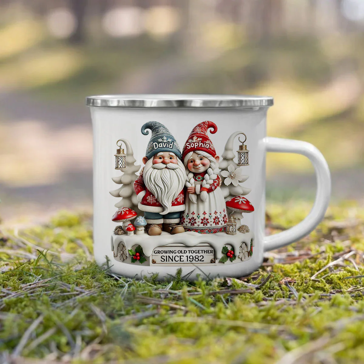 3D Effect Gnome Couple Together Christmas Personalized Campfire Mug, Heartfelt Gift For Couple, For Him, For Her, Husband, Wife - Image 5