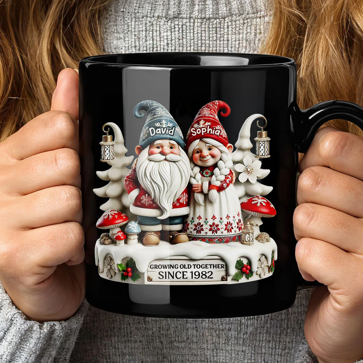3D Effect Gnome Couple Together Personalized Mug, Heartfelt  Gift For Couple, For Him, For Her, Husband, Wife - Image 2