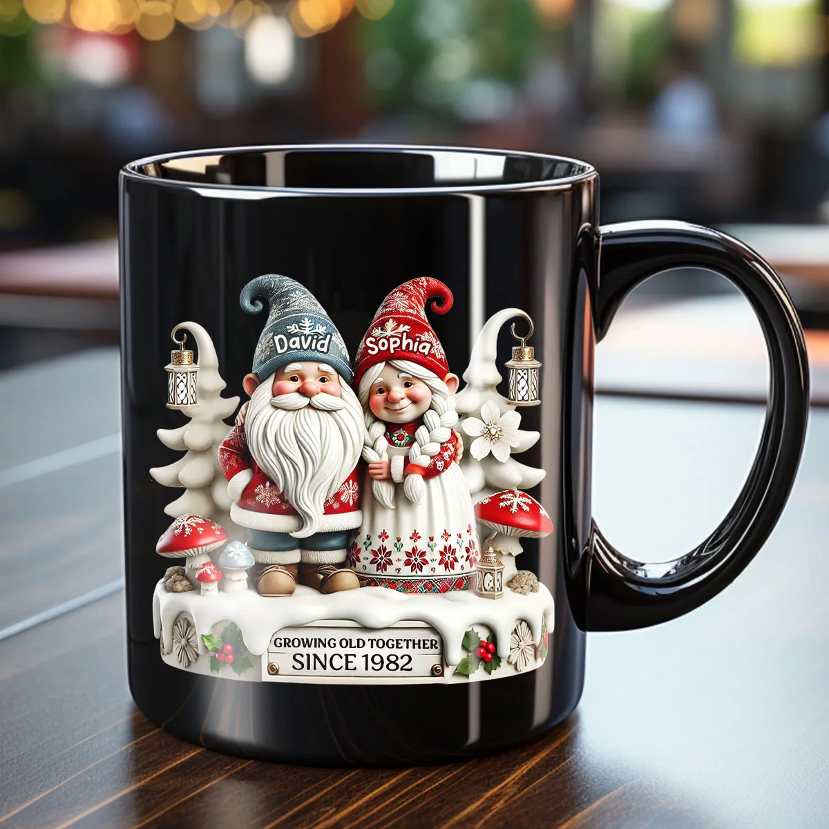 3D Effect Gnome Couple Together Personalized Mug, Heartfelt  Gift For Couple, For Him, For Her, Husband, Wife - Image 3
