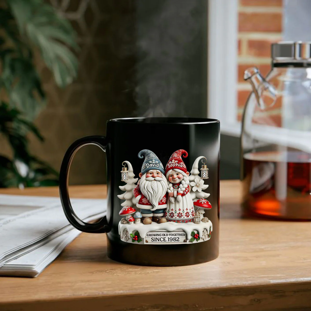 3D Effect Gnome Couple Together Personalized Mug, Heartfelt  Gift For Couple, For Him, For Her, Husband, Wife - Image 4