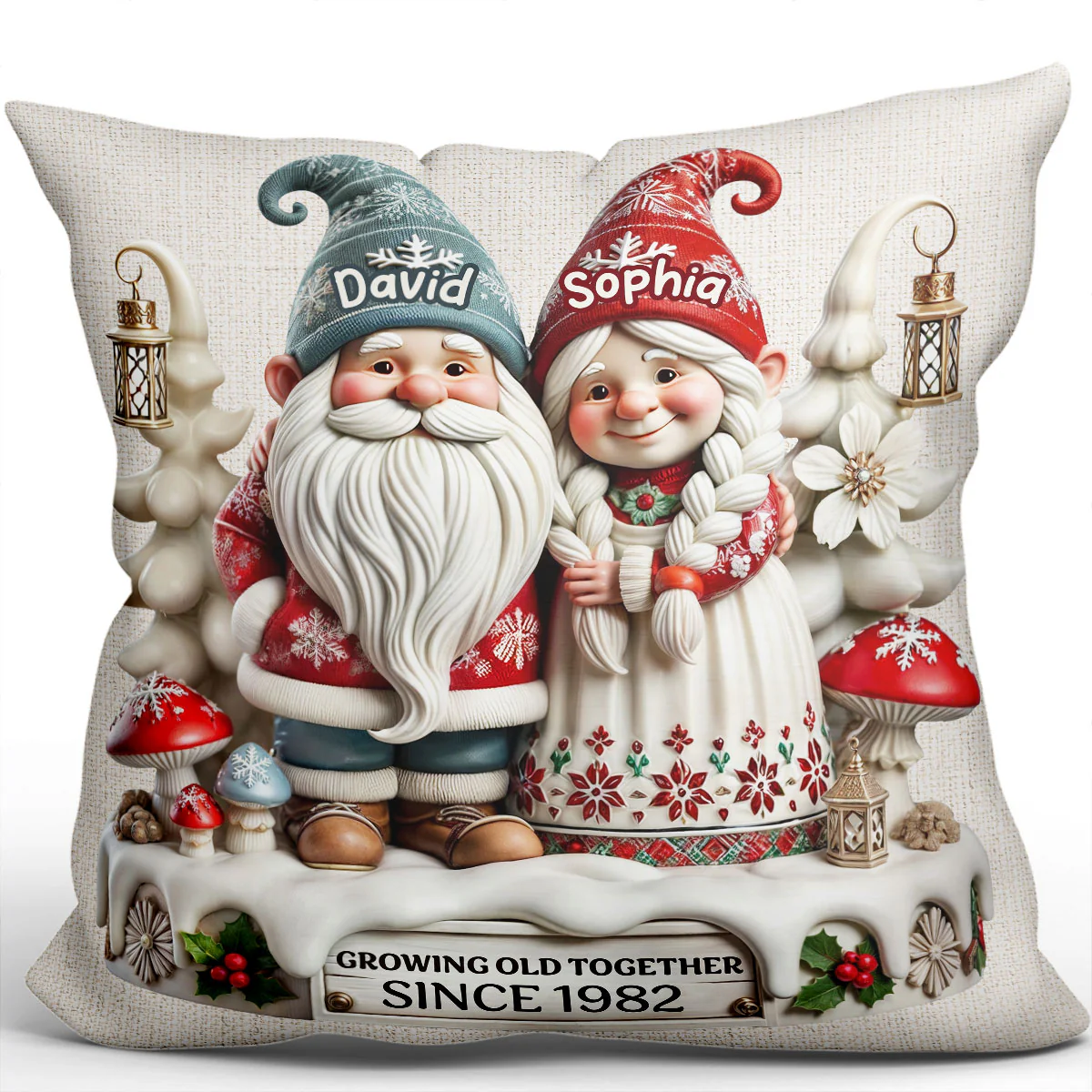 3D Effect Gnome Couple Together Personalized Pillow, Heartfelt  Gift For Couple, For Him, For Her, Husband, Wife - Image 2