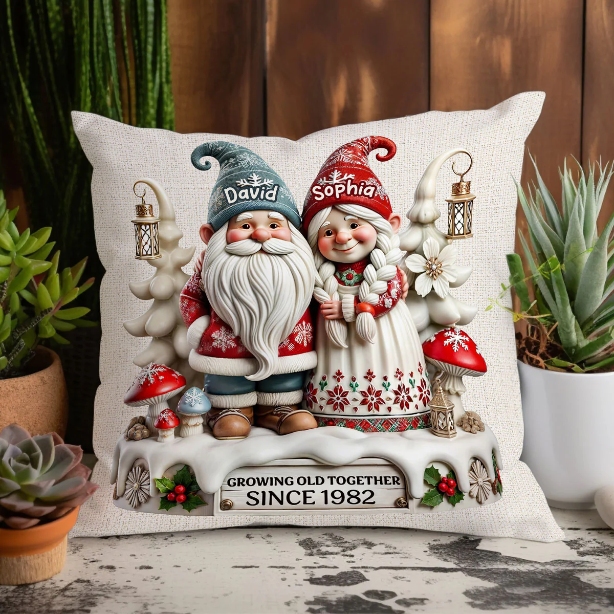 3D Effect Gnome Couple Together Personalized Pillow, Heartfelt  Gift For Couple, For Him, For Her, Husband, Wife - Image 5