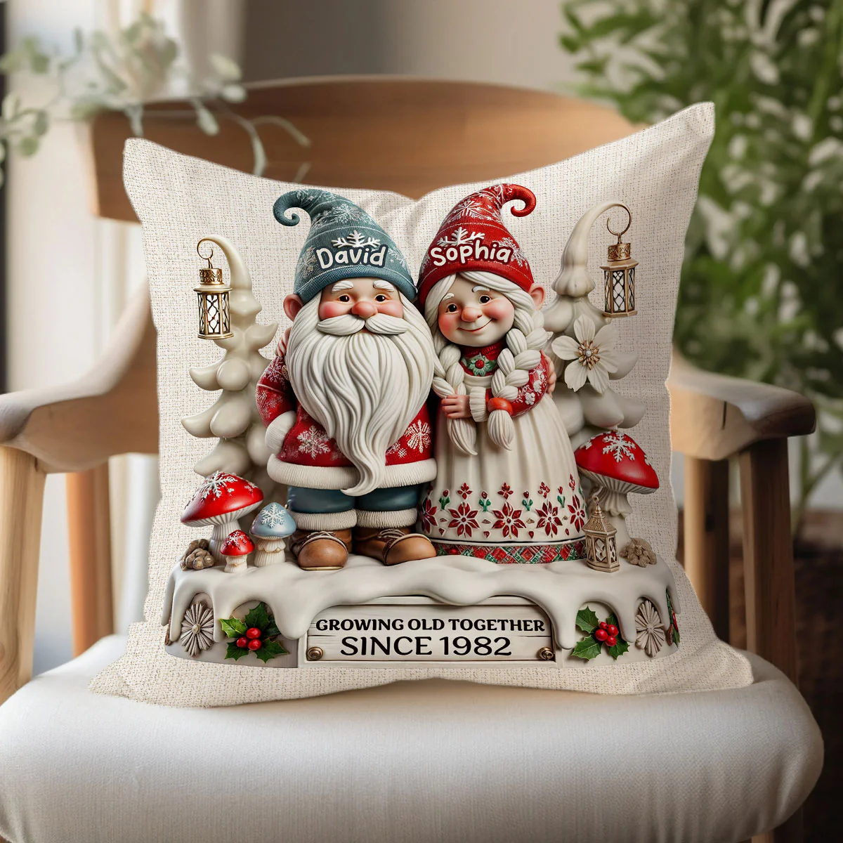 3D Effect Gnome Couple Together Personalized Pillow, Heartfelt  Gift For Couple, For Him, For Her, Husband, Wife - Image 6