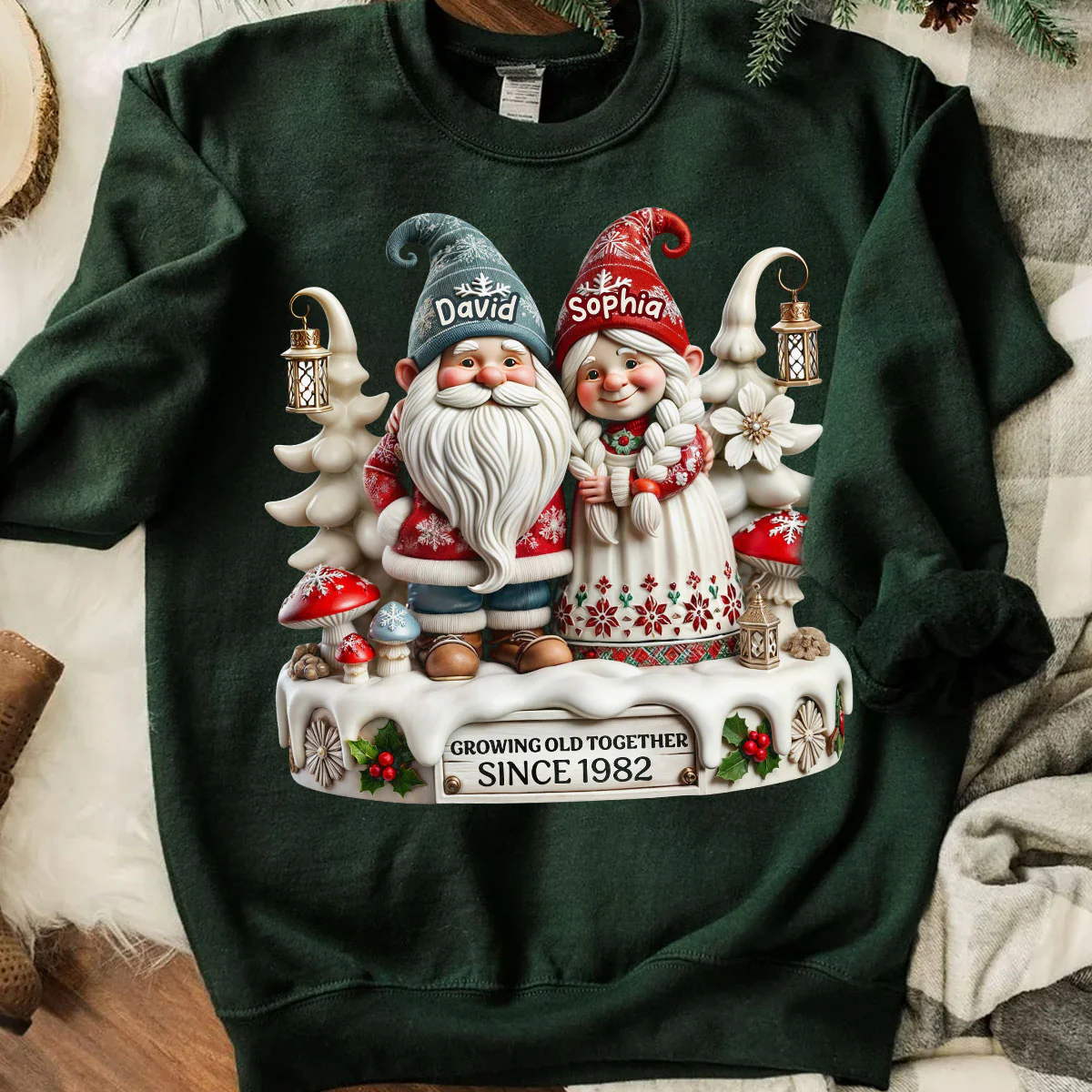 3D Effect Gnome Couple Together Christmas Personalized Shirt, Heartfelt Gift For Couple, For Him, For Her, Husband, Wife