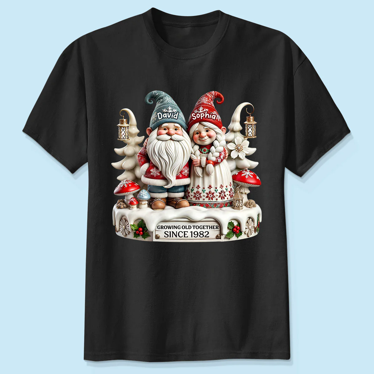 3D Effect Gnome Couple Together Christmas Personalized Shirt, Heartfelt Gift For Couple, For Him, For Her, Husband, Wife - Image 2