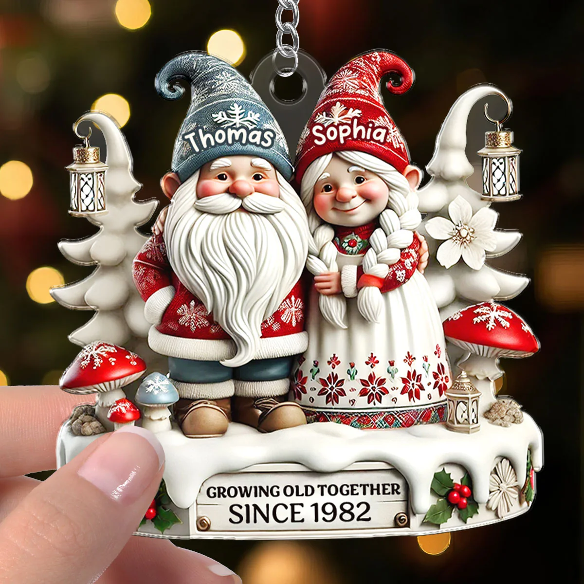 3D Effect Gnome Couple Together Personalized Acrylic Keychain, Gift For Him, For Her, Husband, Wife - Image 3