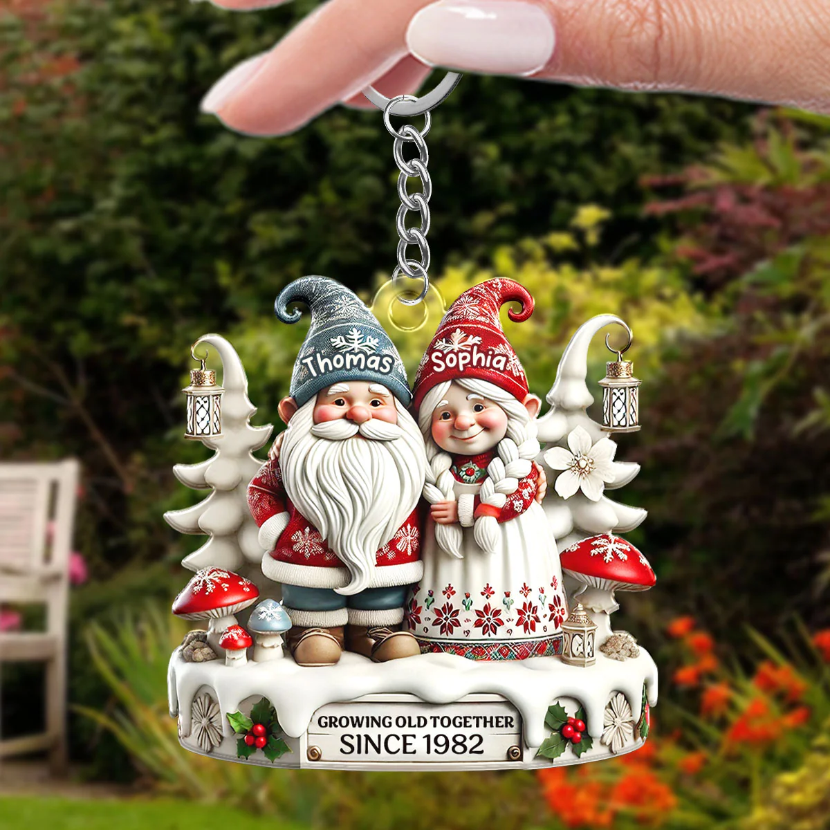 3D Effect Gnome Couple Together Personalized Acrylic Keychain, Gift For Him, For Her, Husband, Wife - Image 5
