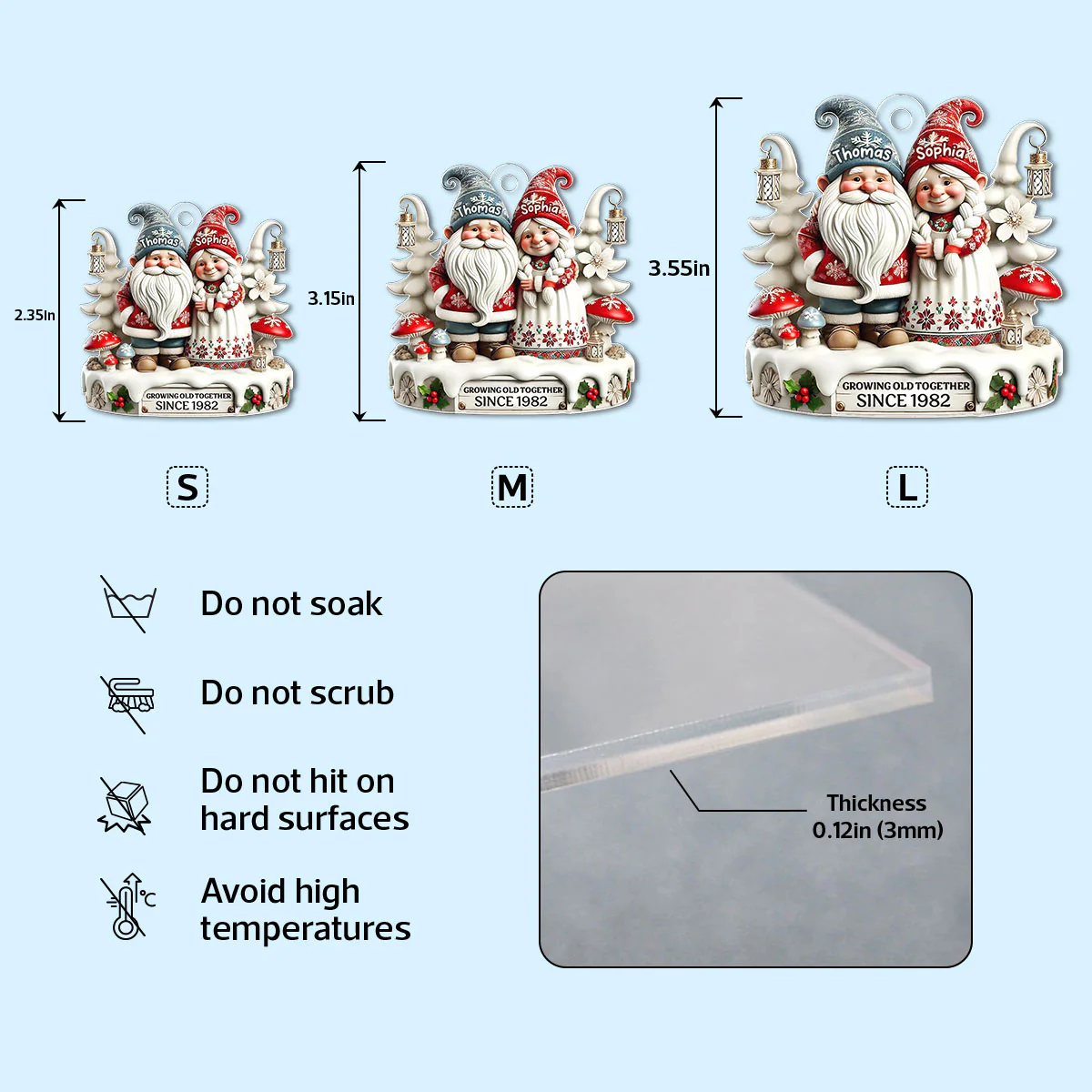 3D Effect Gnome Couple Together Personalized Acrylic Keychain, Gift For Him, For Her, Husband, Wife - Image 7