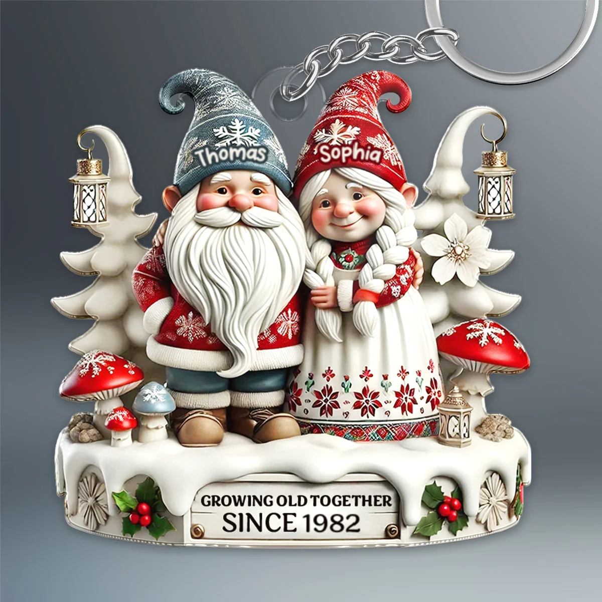 3D Effect Gnome Couple Together Personalized Acrylic Keychain, Gift For Him, For Her, Husband, Wife - Image 8