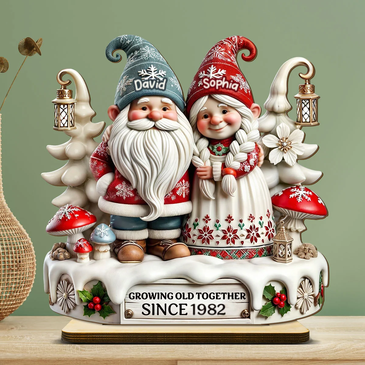 3D Effect Gnome Couple Together Personalized Standing Wooden Plaque, Heartfelt Gift For Couple, For Him, For Her, Husband, Wife - Image 9