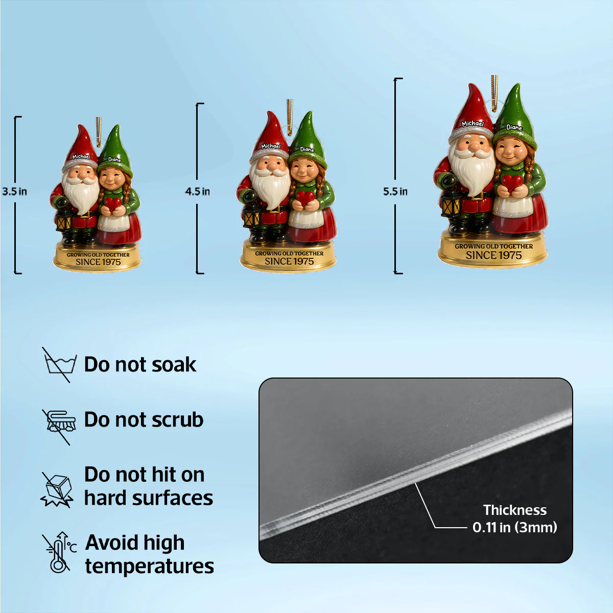 3D Effect Gnome Couple Vintage Nostalgic Christmas Personalized Flat Acrylic Ornament - Image 6
