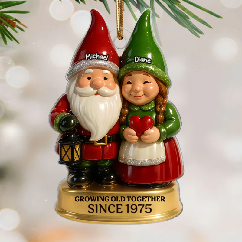 3D Effect Gnome Couple Vintage Nostalgic Christmas Personalized Flat Acrylic Ornament - Image 7