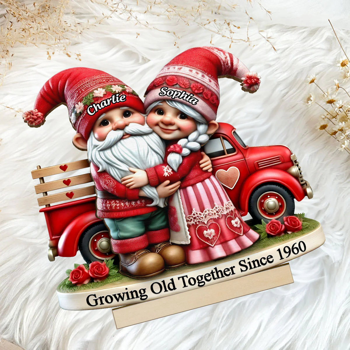 3D Effect Gnome Couple Truck Personalized 2-Layer Standing Wooden Plaque, Heartfelt Gift For Her, For Wife - Image 5
