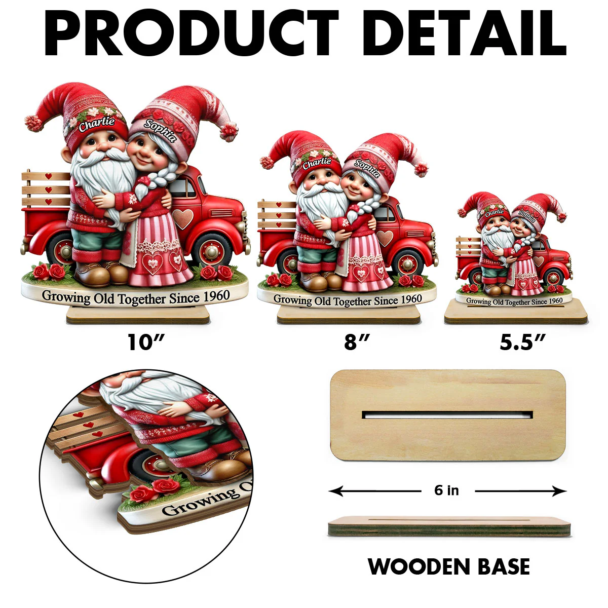 3D Effect Gnome Couple Truck Personalized 2-Layer Standing Wooden Plaque, Heartfelt Gift For Her, For Wife - Image 6