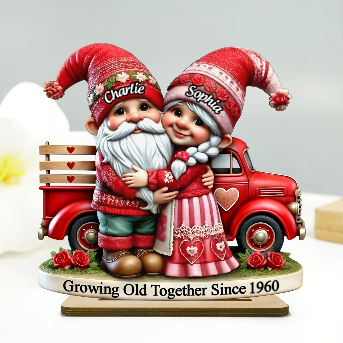 3D Effect Gnome Couple Truck Personalized 2-Layer Standing Wooden Plaque, Heartfelt Gift For Her, For Wife - Image 8