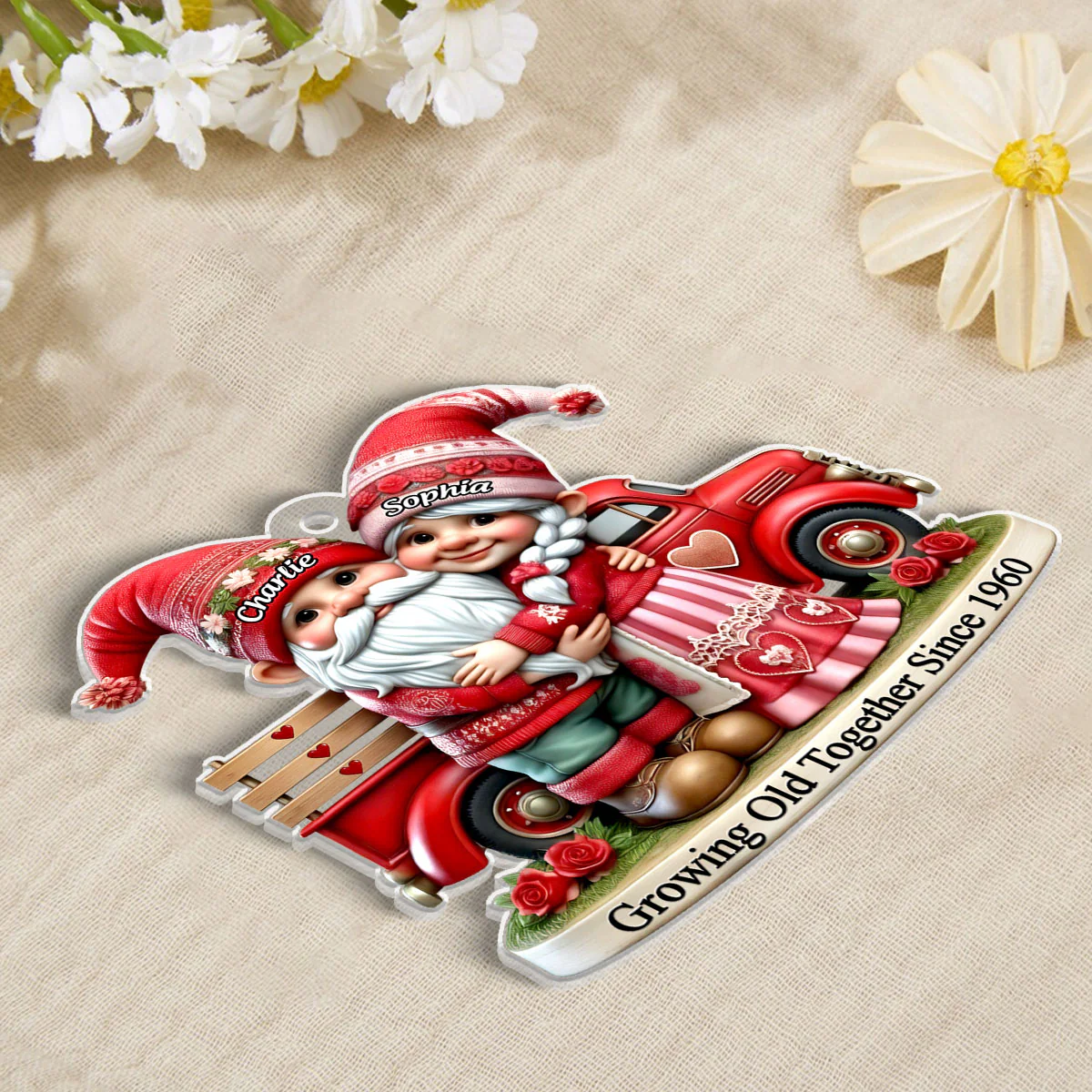 3D Effect Gnome Old Couple And Truck Personalized Car Hanger Ornament, Gift For Couple, For Him, For Her, Husband, Wife - Image 5