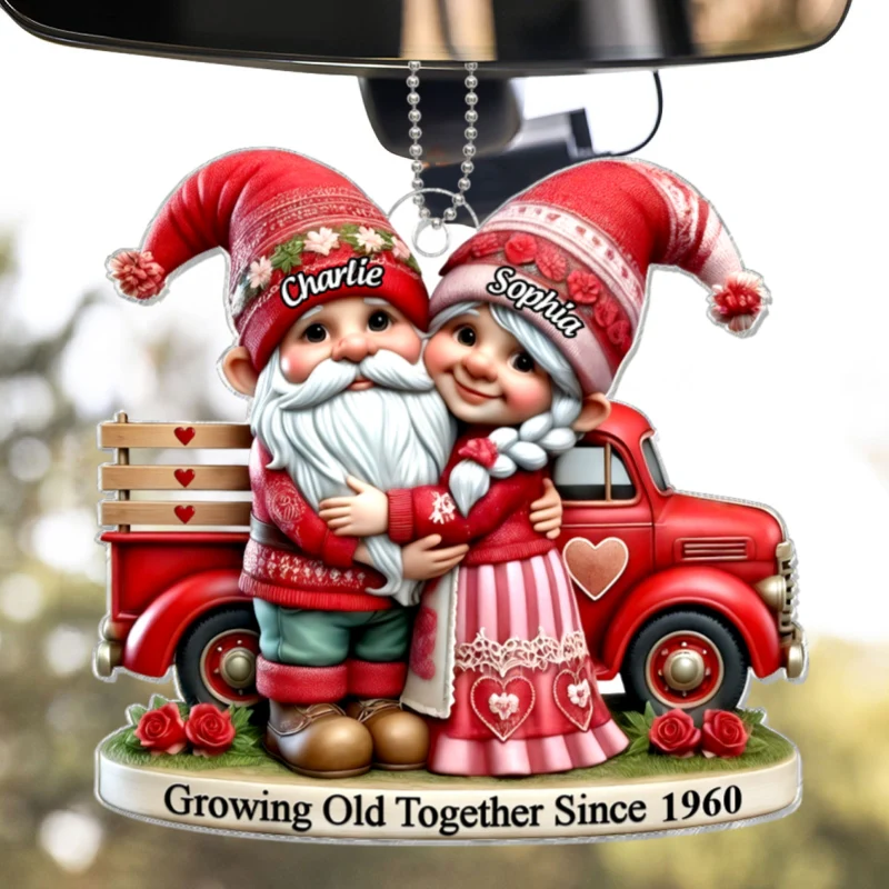 3D Effect Gnome Old Couple And Truck Personalized Car Hanger Ornament, Gift For Couple, For Him, For Her, Husband, Wife - Image 8