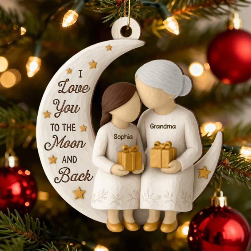 3D Effect Golden Star Grandma Grandkid On Moon - Personalized Wooden Ornament - Gift For Granddaughter, Grandson - Image 8