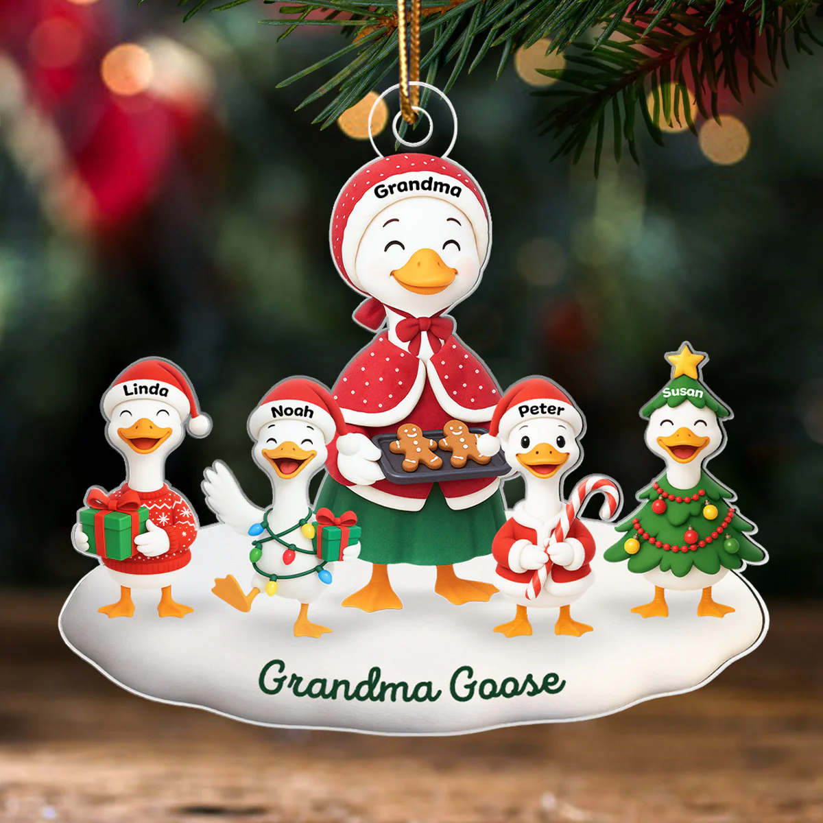 3D Effect Grandma Goose And Grandkids Personalized Acrylic Ornament, Christmas Gift For Grandma - Image 2