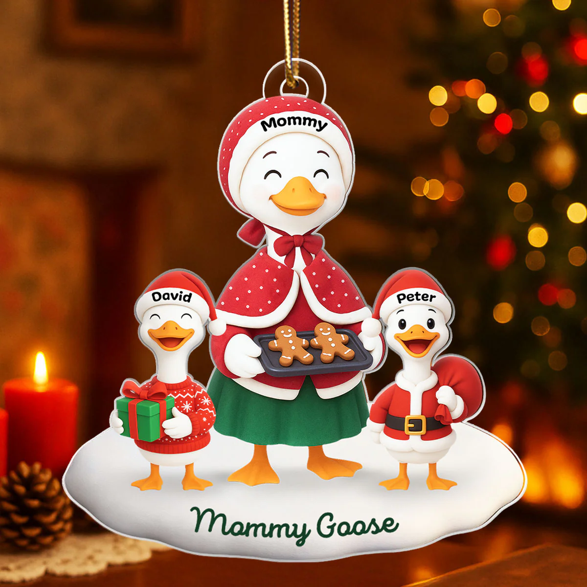 3D Effect Grandma Goose And Grandkids Personalized Acrylic Ornament, Christmas Gift For Grandma - Image 3