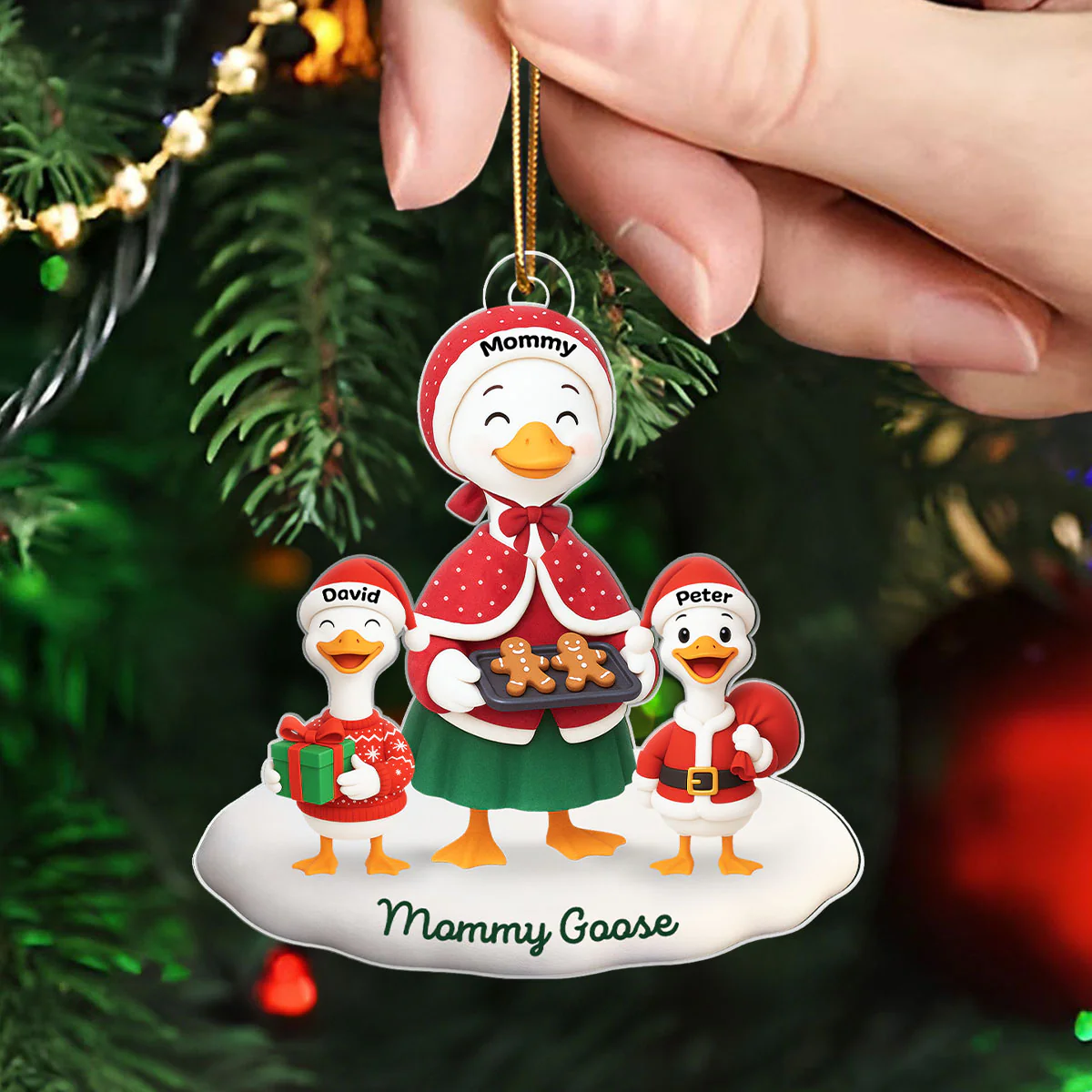 3D Effect Grandma Goose And Grandkids Personalized Acrylic Ornament, Christmas Gift For Grandma - Image 4
