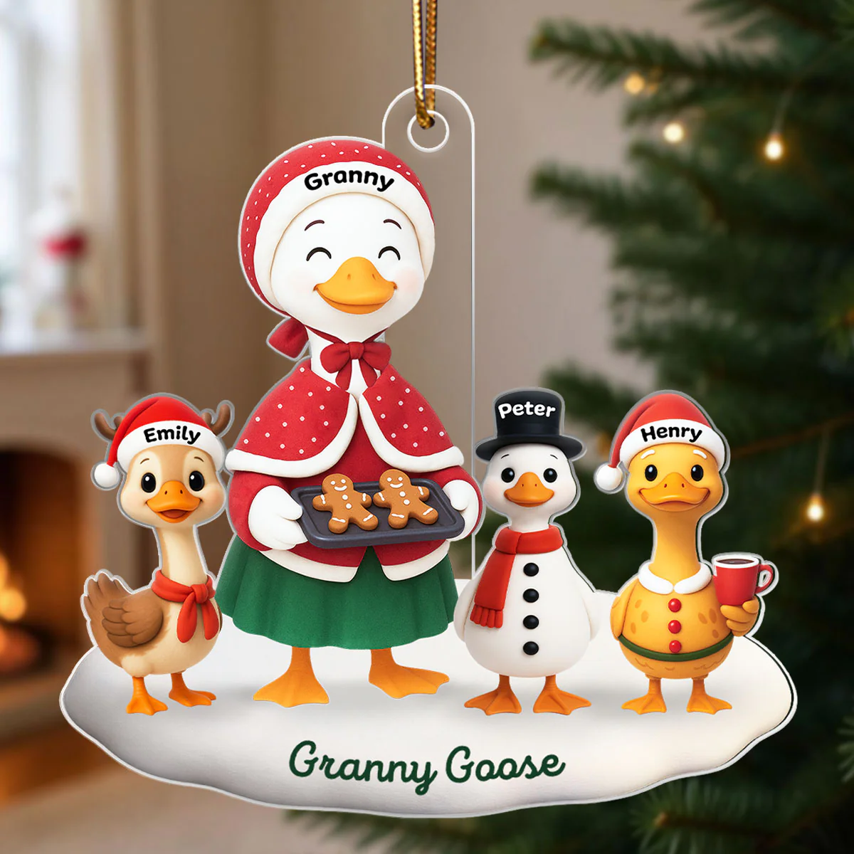 3D Effect Grandma Goose And Grandkids Personalized Acrylic Ornament, Christmas Gift For Grandma - Image 6