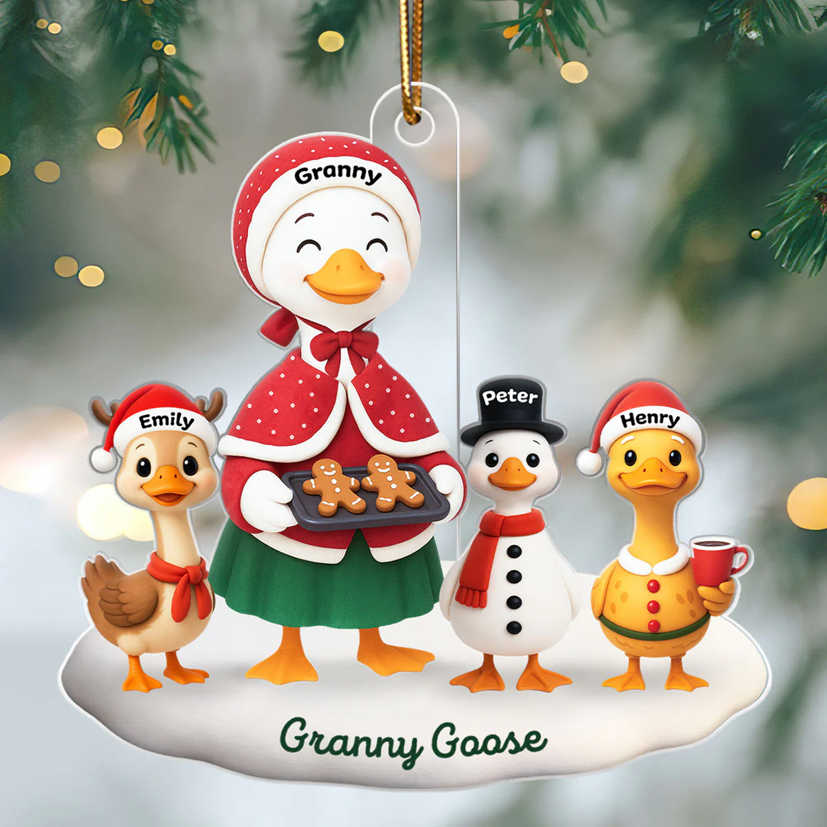 3D Effect Grandma Goose And Grandkids Personalized Acrylic Ornament, Christmas Gift For Grandma - Image 7