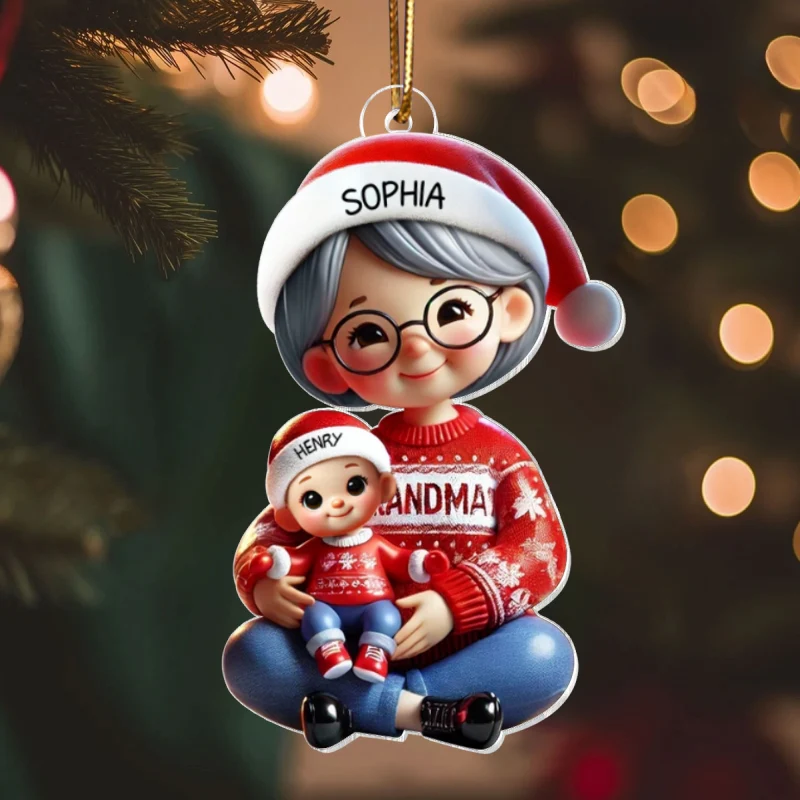 3D Effect Grandma Grandkids Sitting Crossed Legs Personalized Acrylic Ornament, Christmas Gift for Grandma, Granddaughter Grandson - Image 11