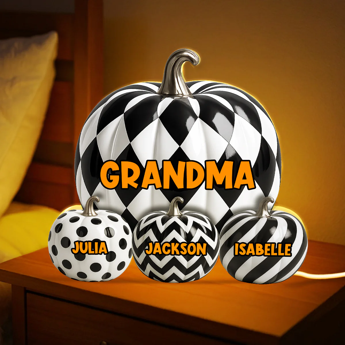 3D Effect Grandma Halloween Patterned Pumpkins Personalized LED Light Box - Image 3