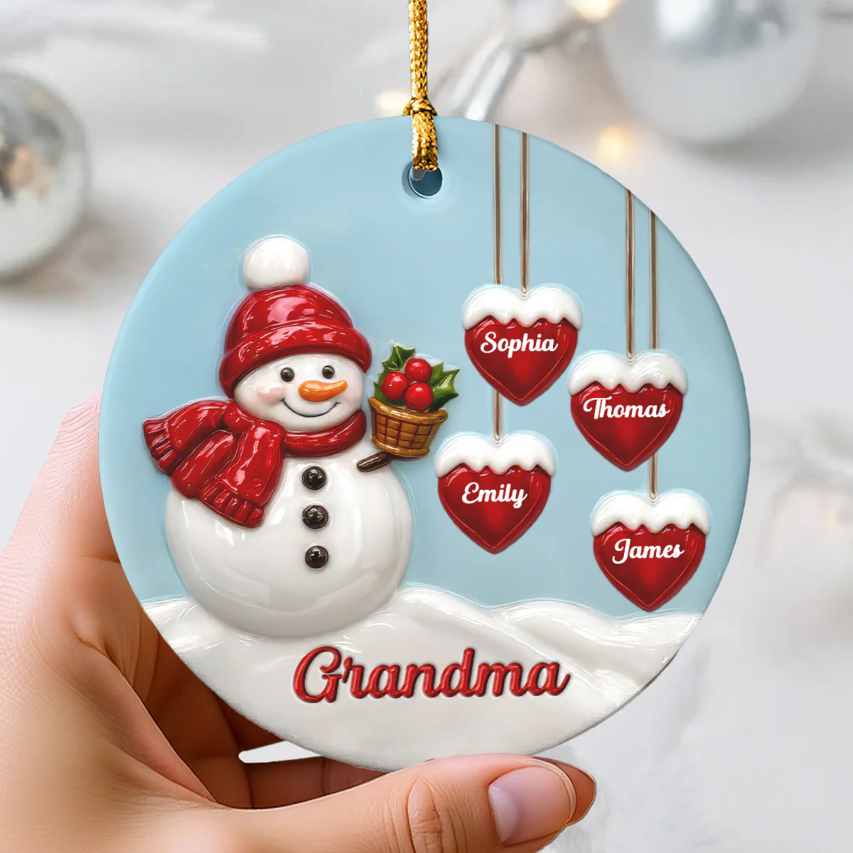 3D Effect Grandma Snowman - Personalized Ceramic Ornament - Christmas Decor For Grandma - Image 2