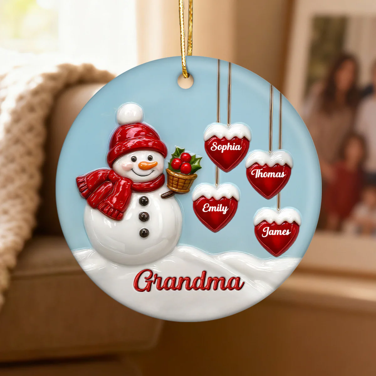 3D Effect Grandma Snowman - Personalized Ceramic Ornament - Christmas Decor For Grandma - Image 5