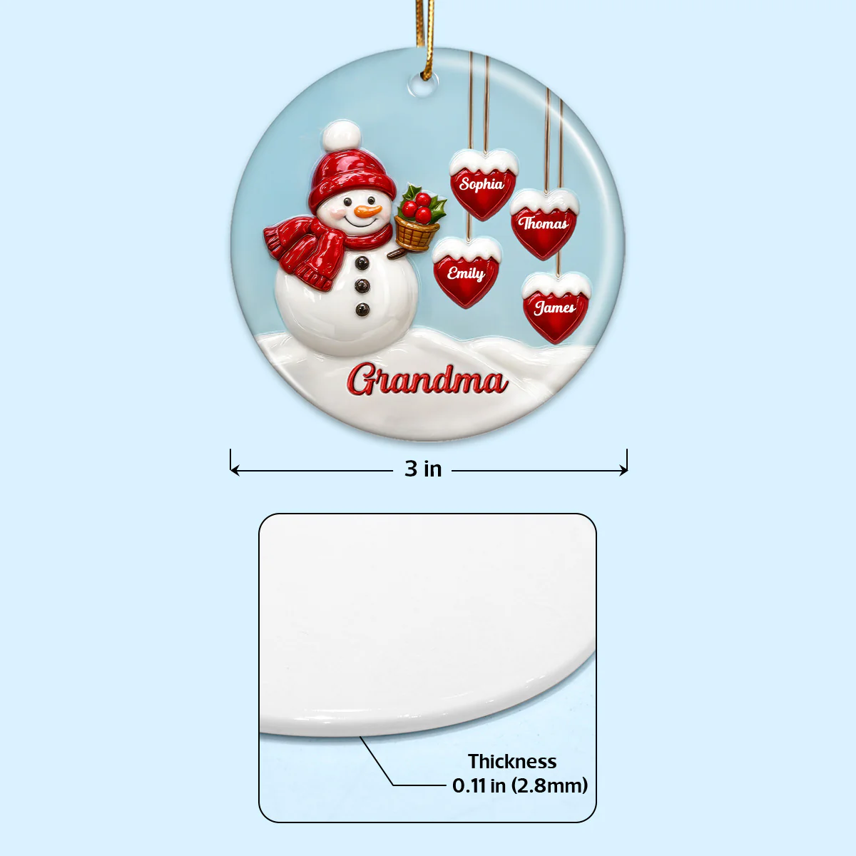3D Effect Grandma Snowman - Personalized Ceramic Ornament - Christmas Decor For Grandma - Image 6