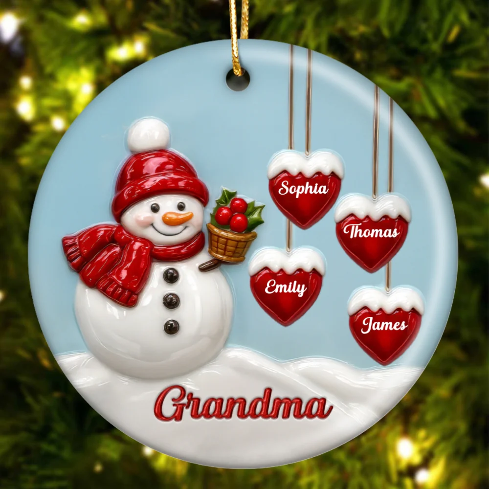 3D Effect Grandma Snowman - Personalized Ceramic Ornament - Christmas Decor For Grandma - Image 8