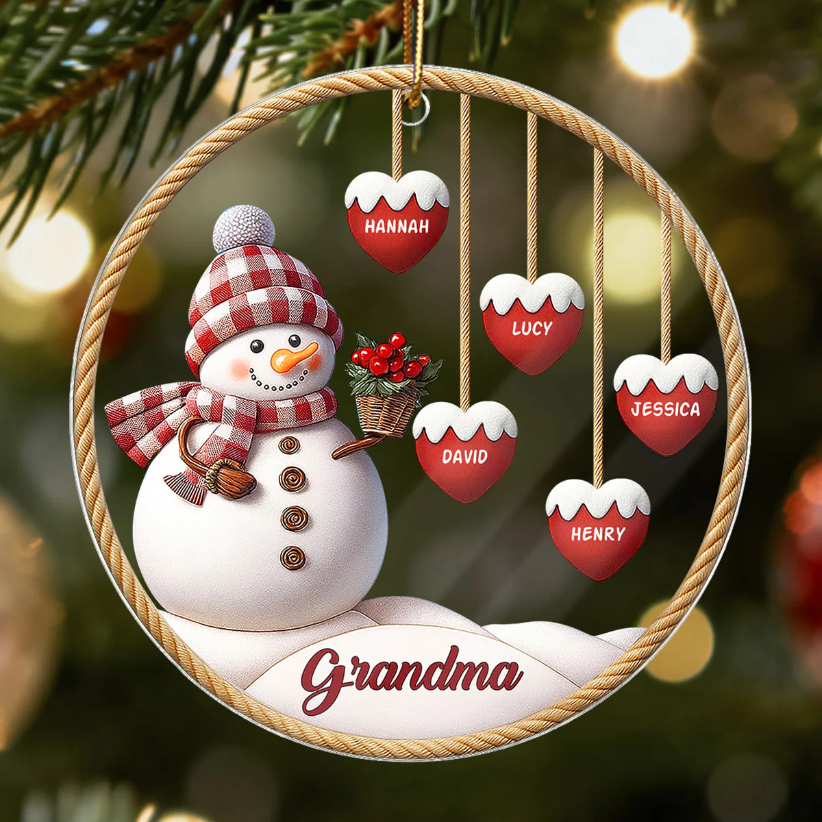 3D Effect Grandma Snowman With Grandkids Name - Personalized Acrylic Ornament - Christmas Decor For Grandma - Image 5