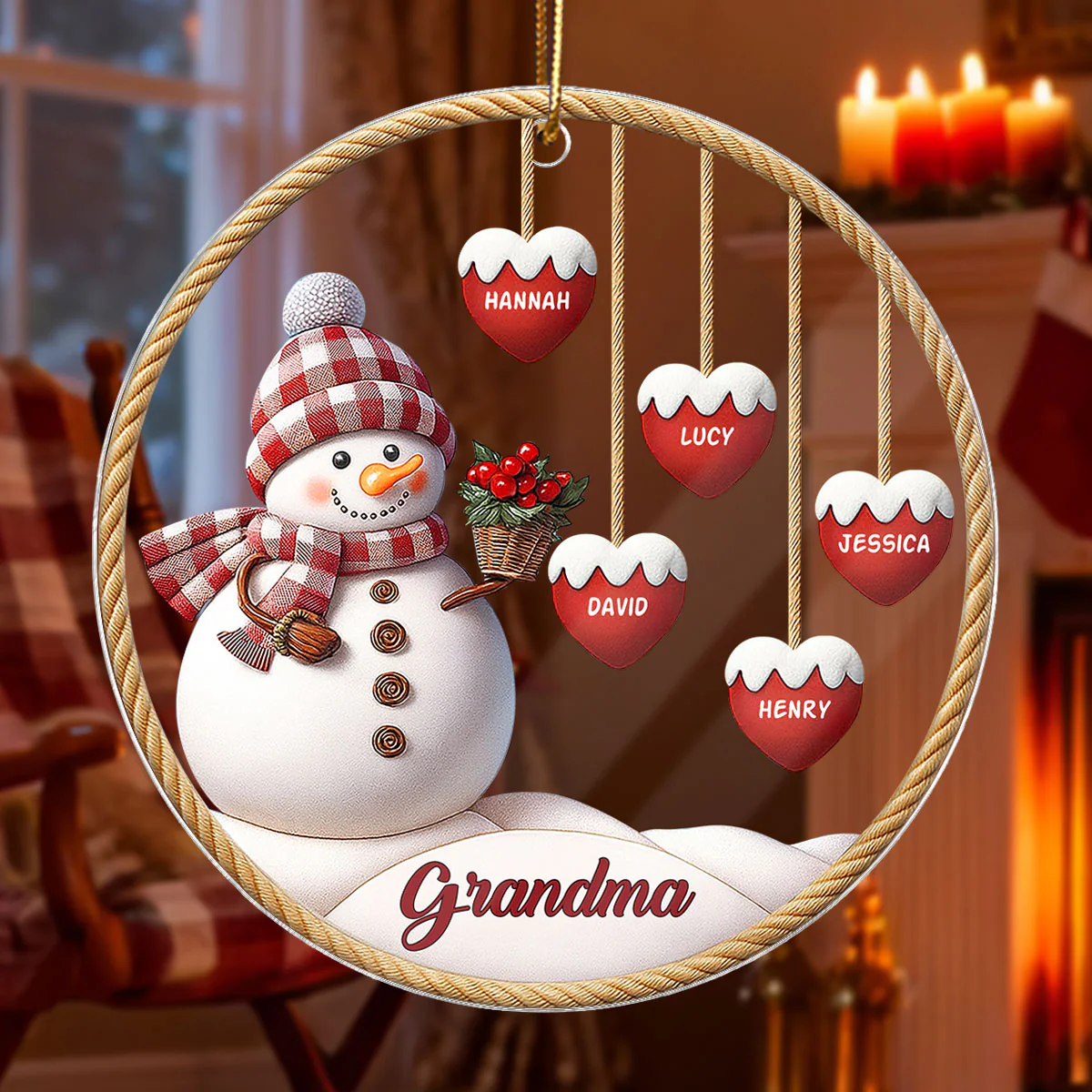 3D Effect Grandma Snowman With Grandkids Name - Personalized Acrylic Ornament - Christmas Decor For Grandma - Image 8