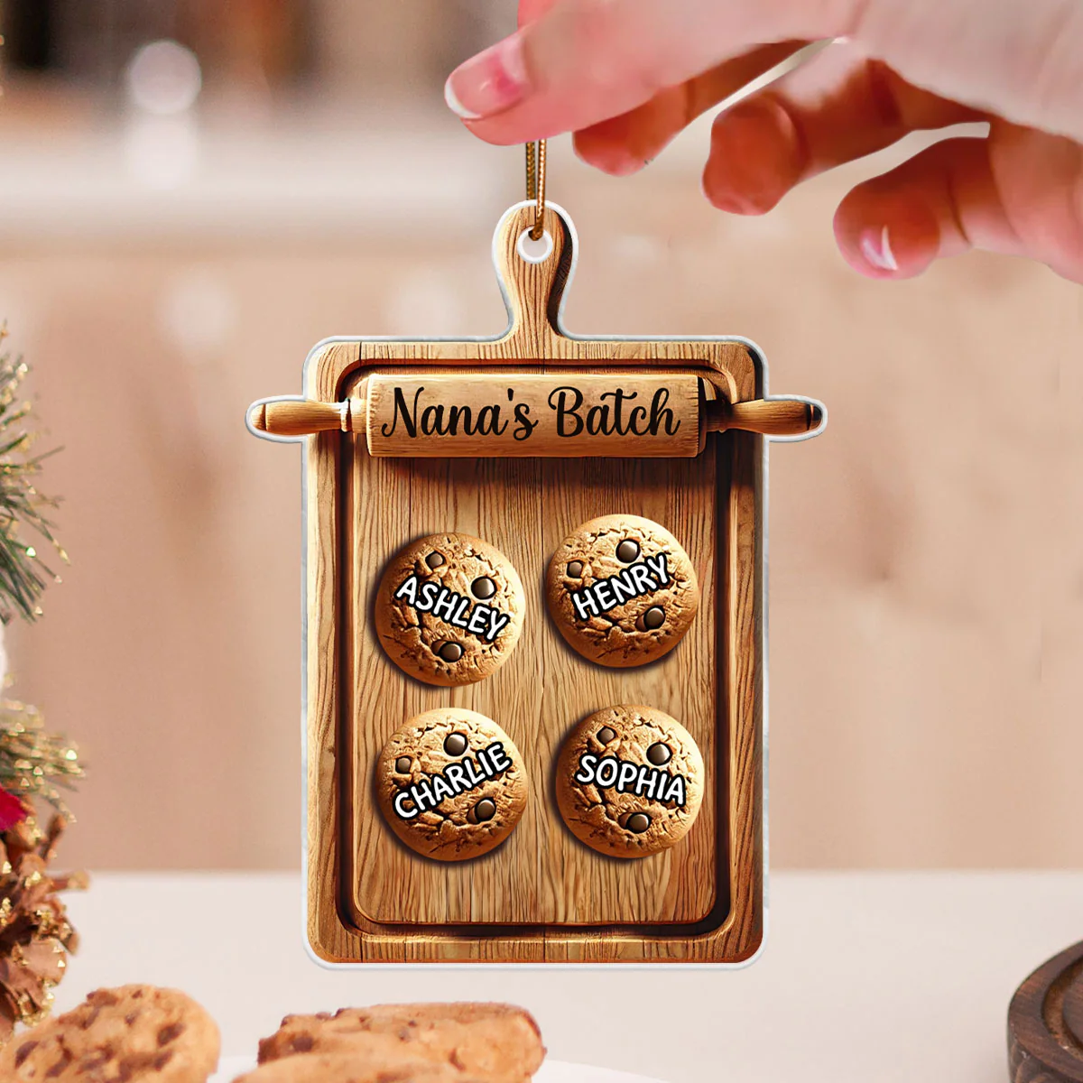 3D Effect Grandma's Batch Cookies Cutting Board Christmas Personalized Acrylic Ornament - Image 4