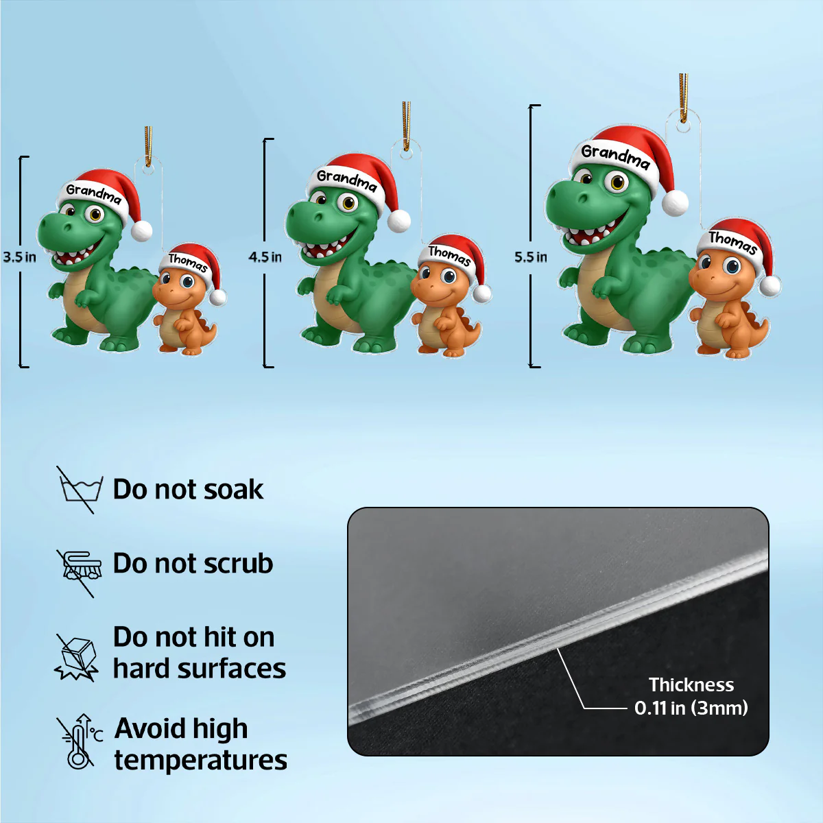 3D Effect Grandmasaurus Dinosaur Grandkid Walking Together - Personalized Acrylic Ornament - Image 6