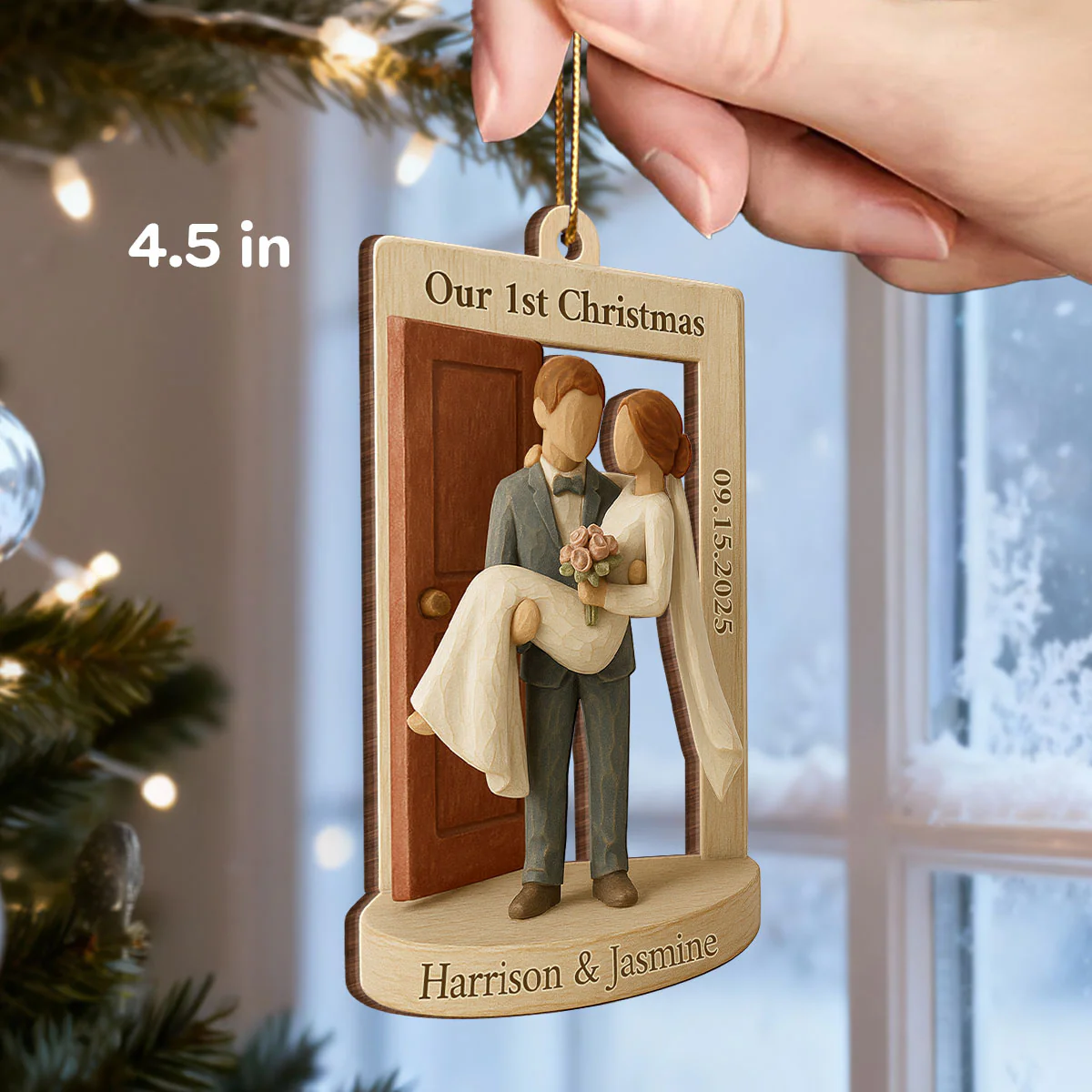 3D Effect Groom Carrying Bride Threshold Door - Personalized Wooden Ornament - Wedding Couple Threshold | Just Married Newlyweds Marriage Keepsake - Image 2