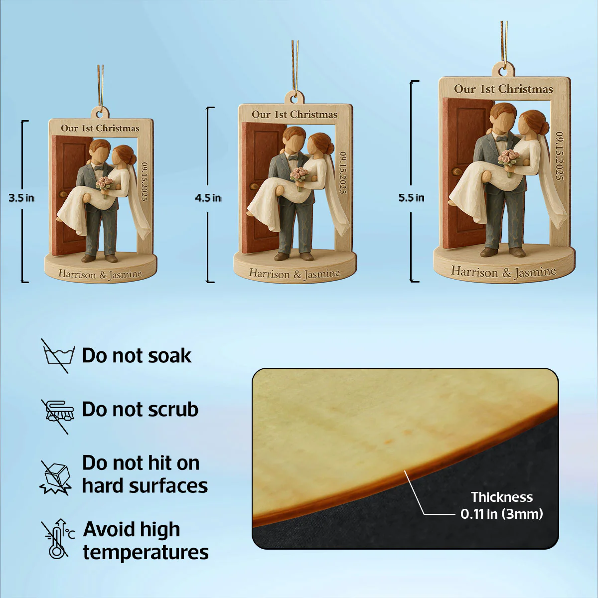 3D Effect Groom Carrying Bride Threshold Door - Personalized Wooden Ornament - Wedding Couple Threshold | Just Married Newlyweds Marriage Keepsake - Image 3