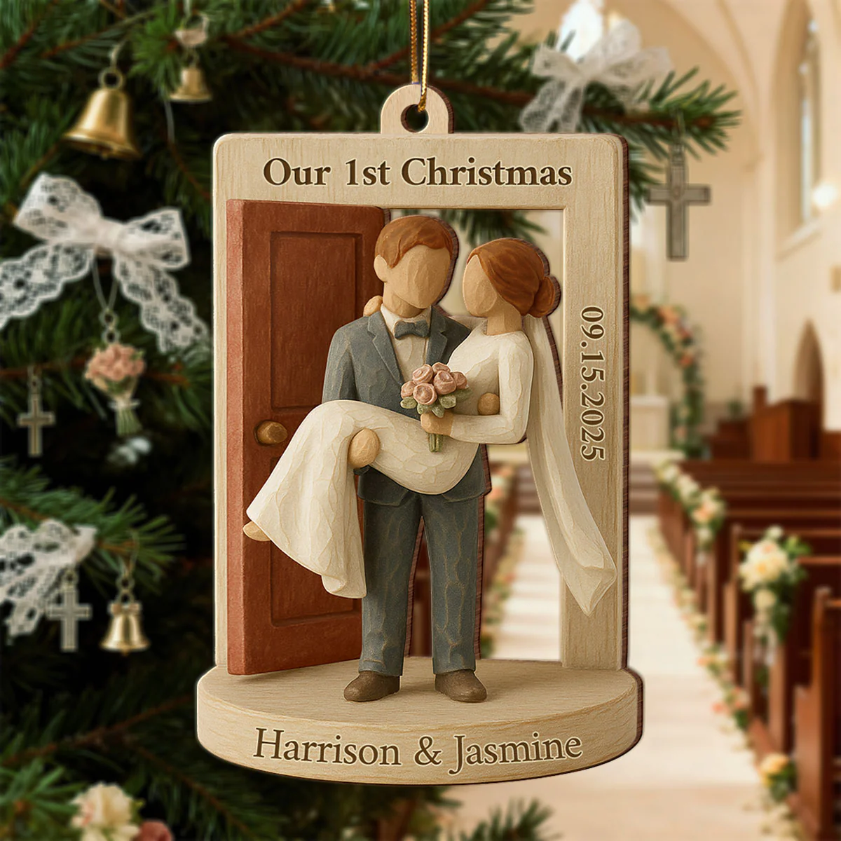 3D Effect Groom Carrying Bride Threshold Door - Personalized Wooden Ornament - Wedding Couple Threshold | Just Married Newlyweds Marriage Keepsake - Image 4