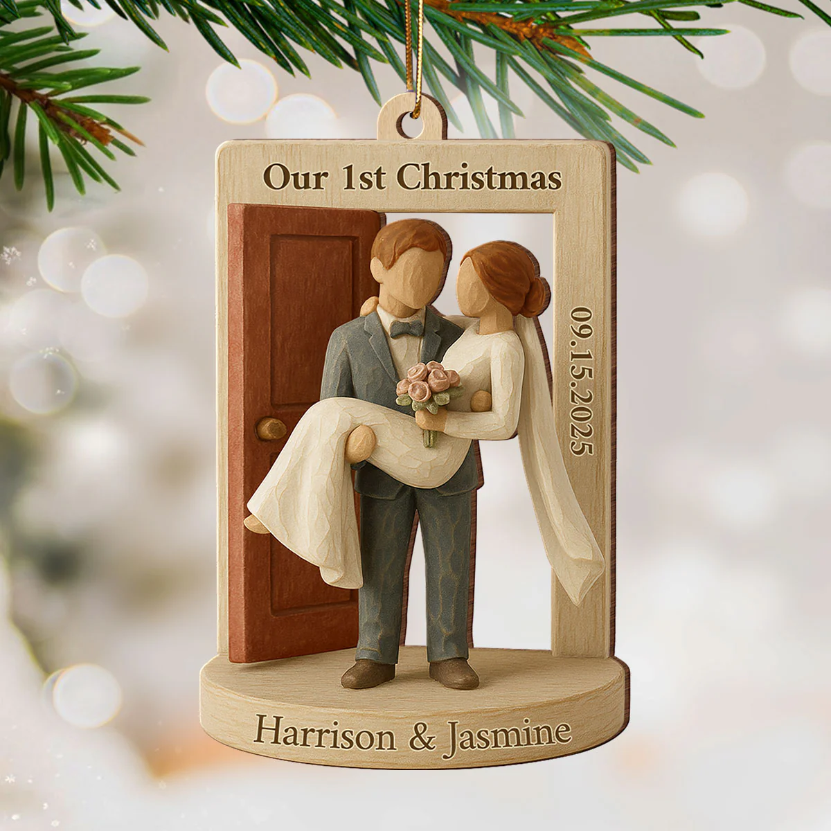 3D Effect Groom Carrying Bride Threshold Door - Personalized Wooden Ornament - Wedding Couple Threshold | Just Married Newlyweds Marriage Keepsake - Image 5