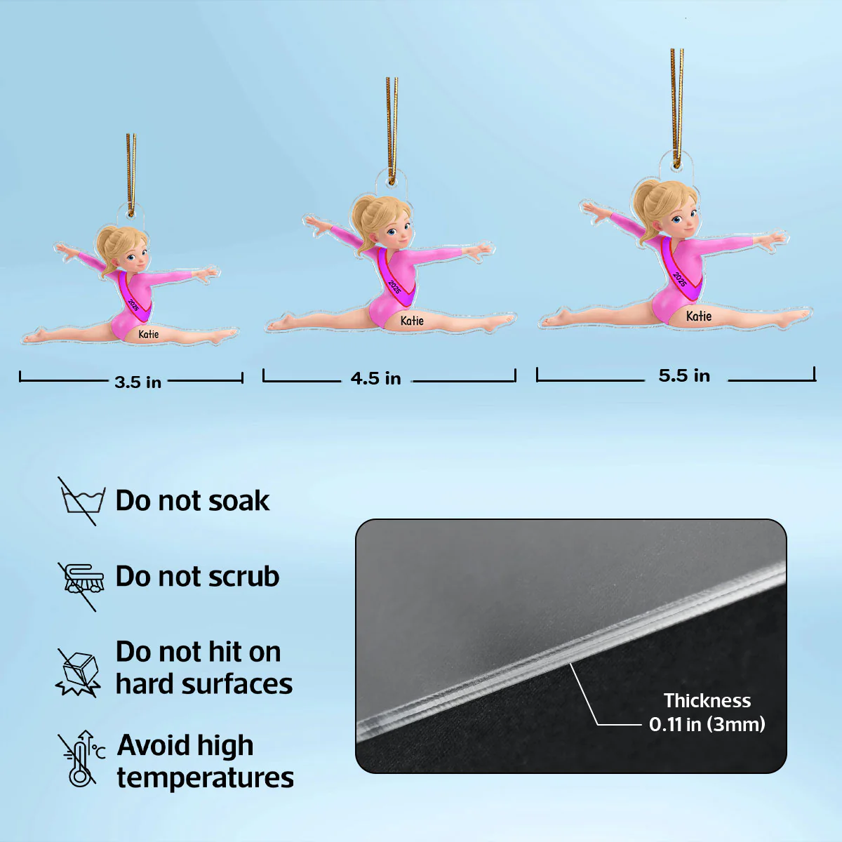 3D Effect Gymnastic Girl Front Split Pose - Personalized Acrylic Ornament - Gymnast Gift For Daughter, Granddaughter - Image 5