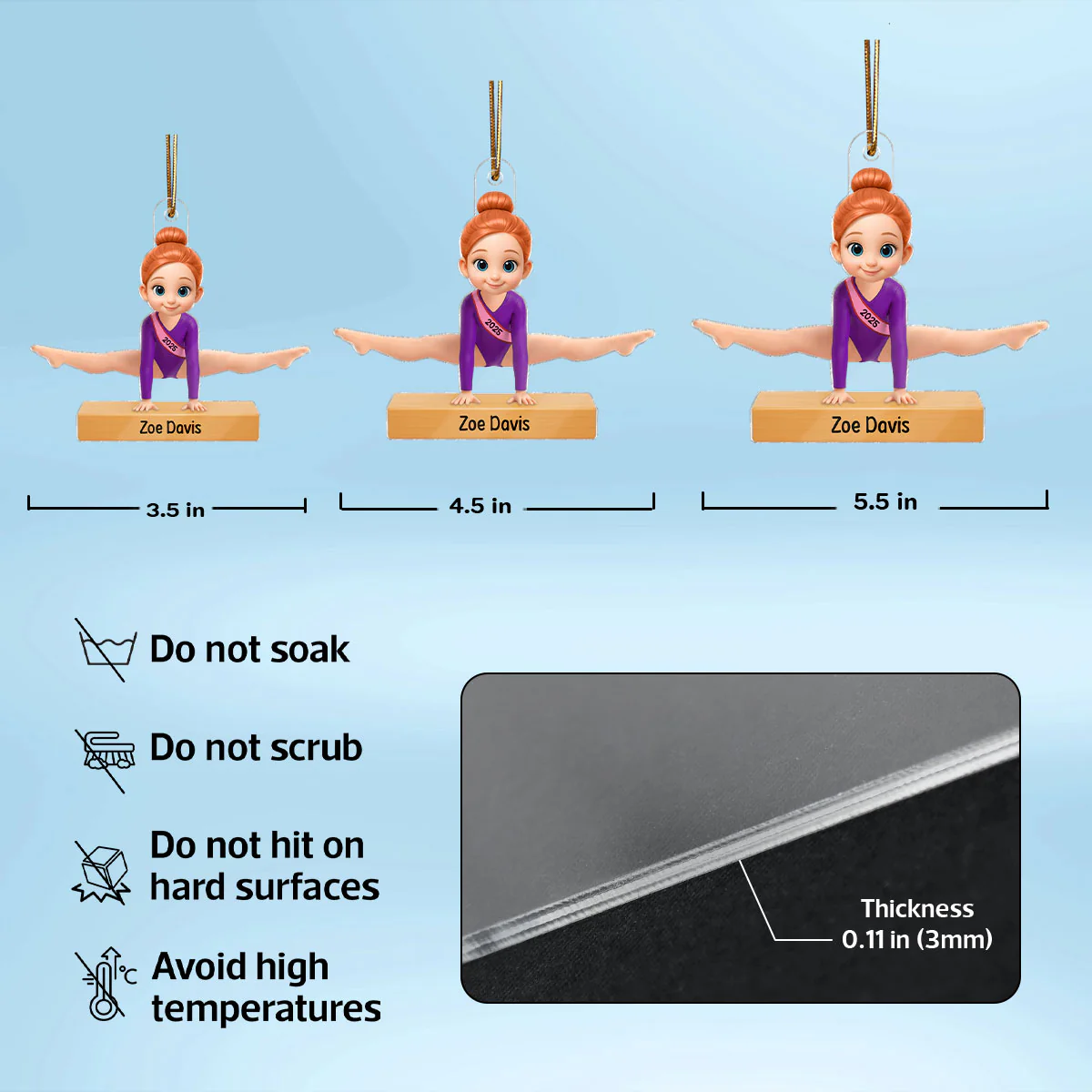 3D Effect Gymnastic Girl Straddle Split Pose - Personalized Acrylic Ornament - Gymnast Gift For Daughter, Granddaughter - Image 5