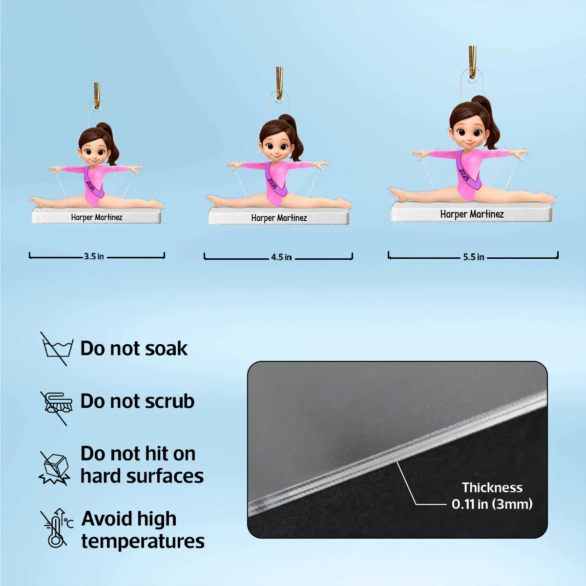 3D Effect Gymnastic Little Girl Front Split Pose - Personalized Acrylic Ornament - Gymnast Gift For Daughter, Granddaughter - Image 7