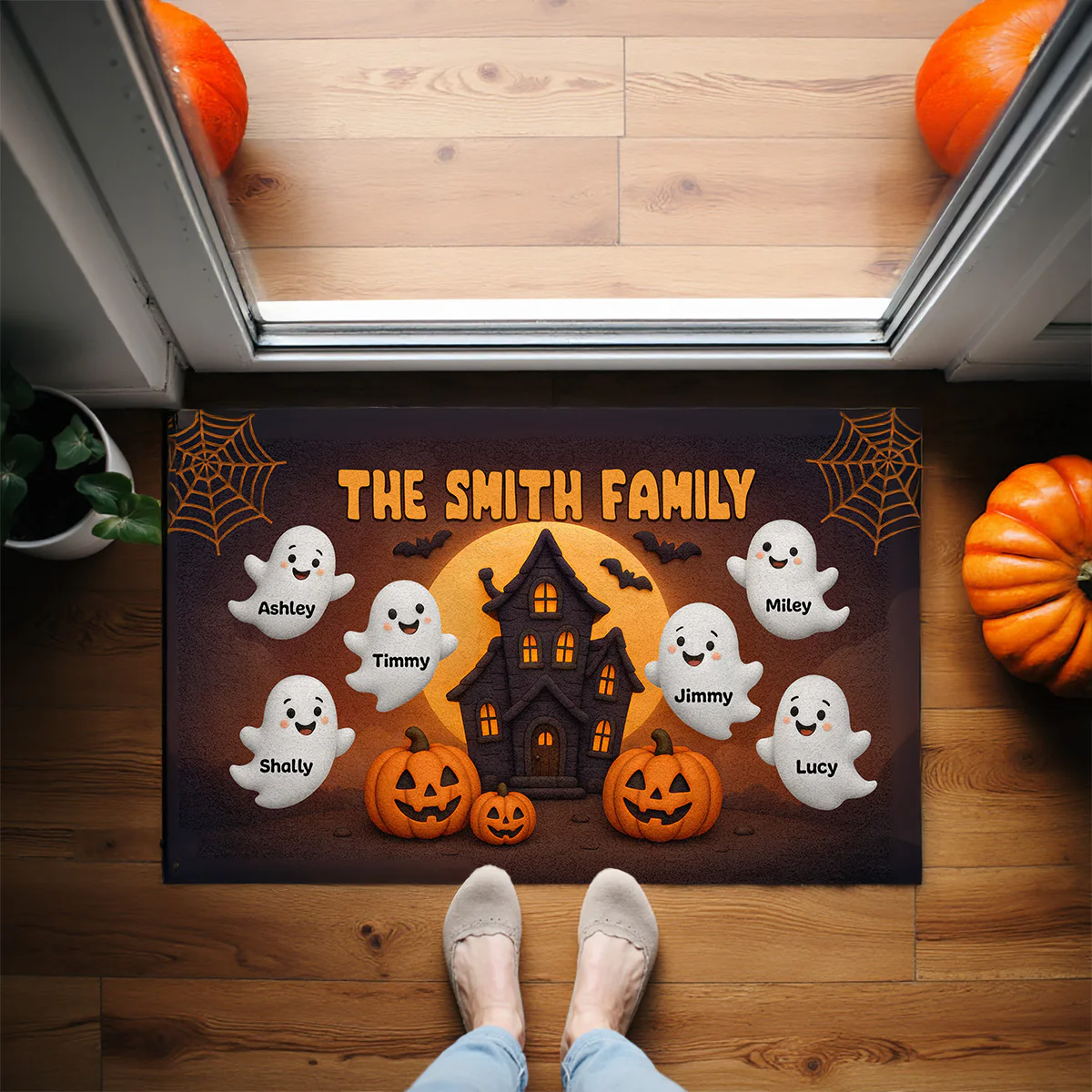 3D Effect Halloween Boo Family Haunted House Personalized Doormat, Halloween Home Decoration - Image 3