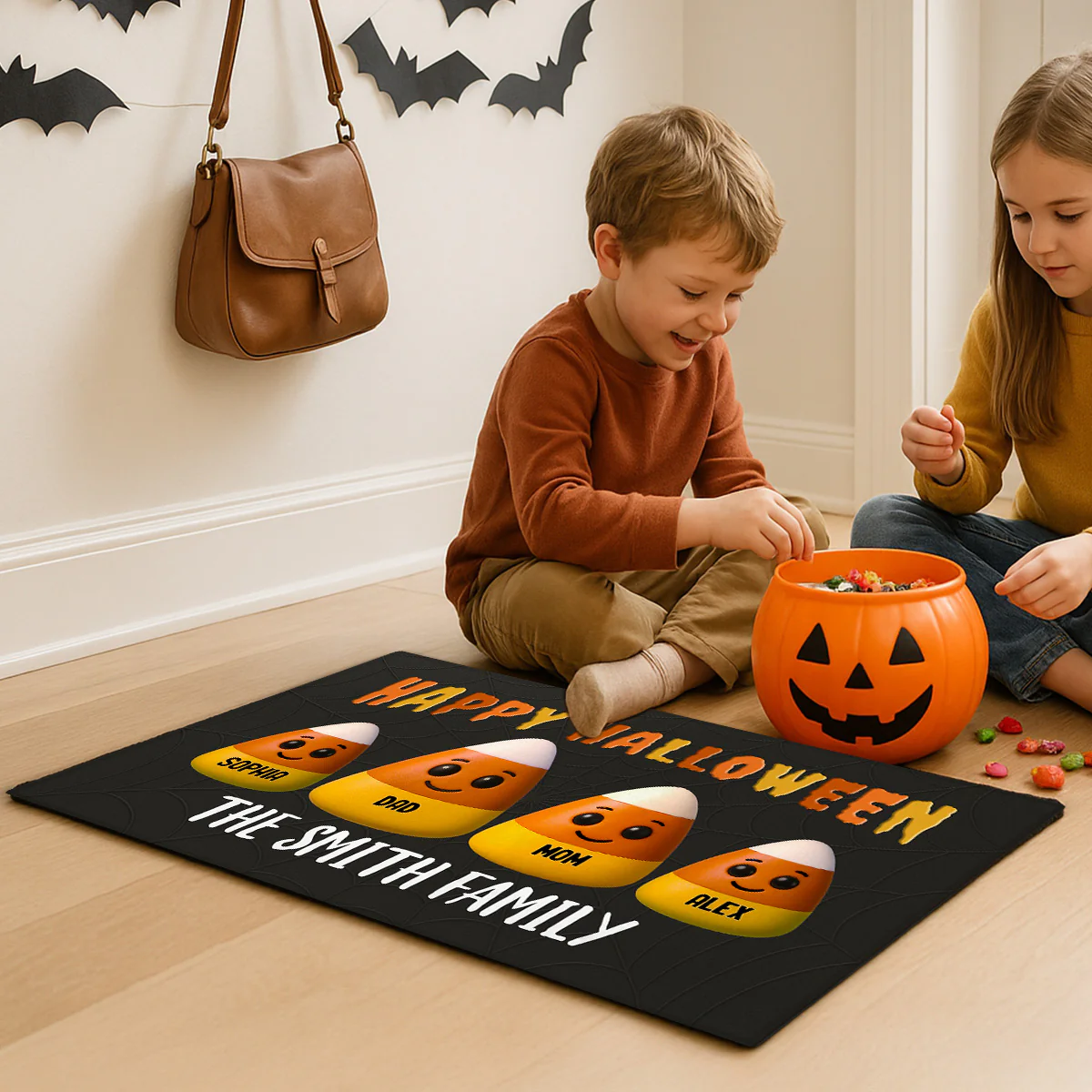 3D Effect Halloween Cute Funny Candy Family Personalized Doormat - Image 6
