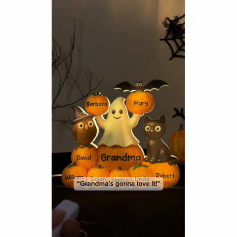3D Effect Halloween Grandma Pumpkins Kids Names Personalized LED Light Box - Image 2