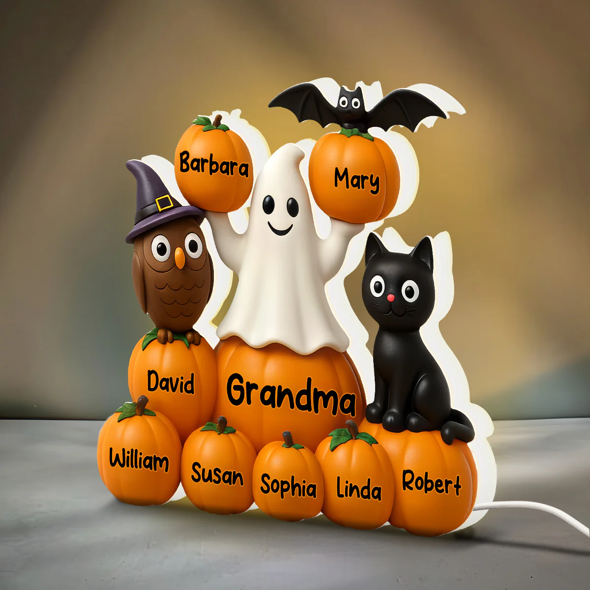 3D Effect Halloween Grandma Pumpkins Kids Names Personalized LED Light Box - Image 5