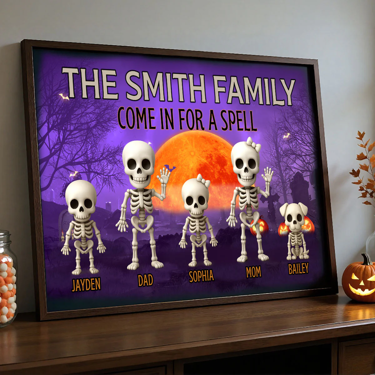 Halloween Funny Skeleton Family Personalized Poster, Halloween Decor| ?? Made in the USA - Image 2