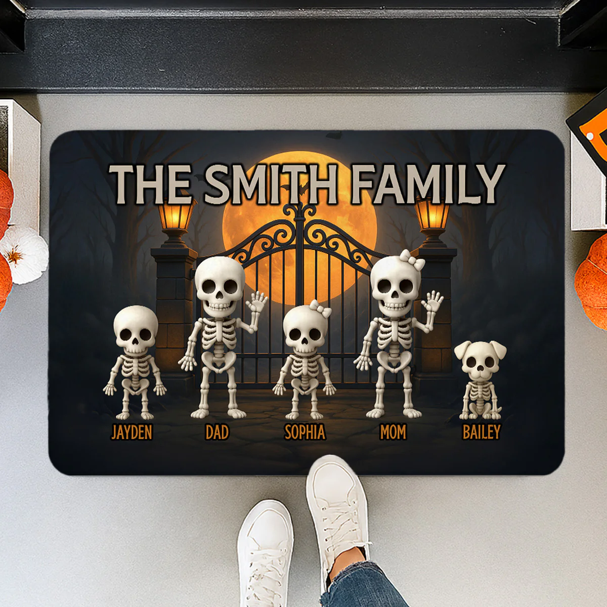 3D Effect Halloween Spooky Theme Funny Skeleton Family Personalized Doormat